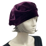 Eggplant Velvet Beret: Satin Lined Chemo Headwear, Handmade in USA