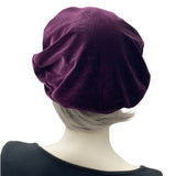 Eggplant Velvet Beret: Satin Lined Chemo Headwear, Handmade in USA