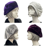 Eggplant Velvet Beret: Satin Lined Chemo Headwear, Handmade in USA