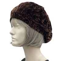 Textured Chocolate Brown Velvet, Satin Lined Beret Size Medium-Large, Handmade Birthday Gift