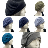 Handmade Cotton Knit Beret: Size Large Khaki Olive Green, Satin Lined Hat
