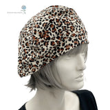 Summer Beret in Leopard Print Jersey, Satin Lined Hat Handmade in the USA