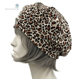 Summer Beret in Leopard Print Jersey, Satin Lined Hat Handmade in the USA