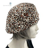Summer Beret in Leopard Print Jersey, Satin Lined Hat Handmade in the USA