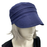 Peaked Cap, Cadet Hat, Summer Hats Women, Size Large Ready to Ship, Navy Blue Linen Cap, Handmade in the USA