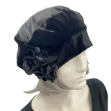 Handmade Satin Lined Velvet Beret Hat with Hydrangea Brooch in Colors You'll Love