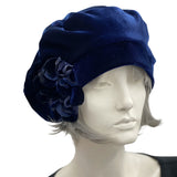 Handmade Satin Lined Velvet Beret Hat with Hydrangea Brooch in Colors You'll Love