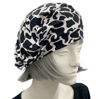 Beret for Women, Black and White Lightweight Cotton Jersey, Satin Lined Hat, Ready to Ship Size M/L, Handmade in the Beret for Women