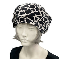 Beret for Women, Black and White Lightweight Cotton Jersey, Satin Lined Hat, Ready to Ship Size M/L, Handmade in the Beret for Women