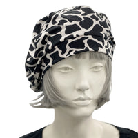 Beret for Women, Black and White Lightweight Cotton Jersey, Satin Lined Hat, Ready to Ship Size M/L, Handmade in the Beret for Women