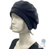 Black Fleece Beret with Satin Lining - Handmade Winter Hat