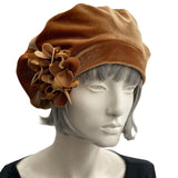 Handmade Satin Lined Velvet Beret Hat with Hydrangea Brooch in Colors You'll Love