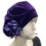 Navy Blue Velvet Beret with Hydrangea Petals
