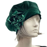 Navy Blue Velvet Beret with Hydrangea Petals