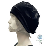 Navy Velvet Beret: Handmade Satin-Lined Hat with Bow