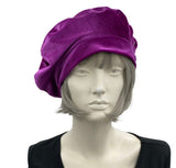 Beret for Women in Raspberry Velvet, Satin Lined Hat, Handmade in the USA