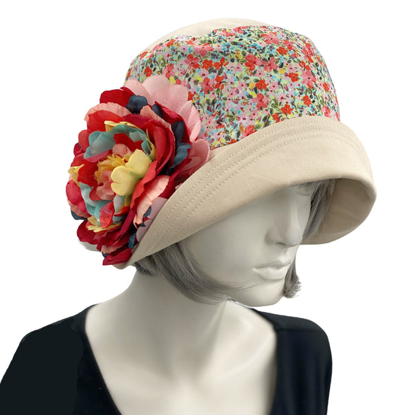 Cloche Hat with Floral Print and Large Peony Flower | The Eleanor Cloche Hat with Floral Print and Large Peony Flower | The Eleanor