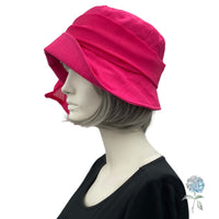 Summer Cloche Hat, Linen Sun Hat, Fuchsia Pink with Chiffon Bow Scarf, or Choose Your Color, Handmade in the USA