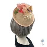 Wedding Hats and Fascinators, Apricot Peach Hydrangea, Flower Fascinator, with Butterfly, Handmade and One of a Kind, Ready to Ship