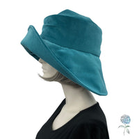 Teal Velvet Wide Brim Hat, or Choose Your Color, Derby Hat with Satin Rose Brooch, Handmade in USA, Winter Wedding Hat