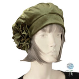 Handmade Satin Lined Velvet Beret Hat with Hydrangea Brooch in Colors You'll Love