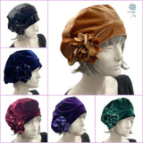 Handmade Satin Lined Velvet Beret Hat with Hydrangea Brooch in Colors You'll Love