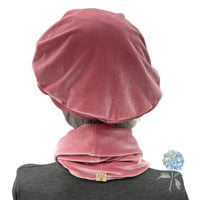 Eggplant Velvet Beret and Single Loop Infinity Scarf, More Colors Options, Gift for Her Birthday and Christmas