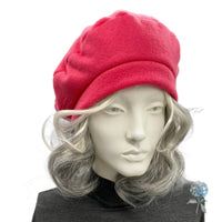Pink Fleece Beret with Satin Lining, Winter Hats For Women, Handmade in the USA