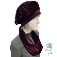 Eggplant Velvet Beret and Single Loop Infinity Scarf, More Colors Options, Gift for Her Birthday and Christmas