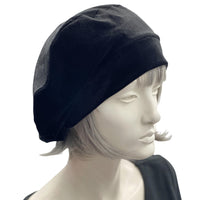 Black Velvet Beret Hat for Women, Chemo Headwear Full Head Coverage, Size Small/Medium Ready to Ship