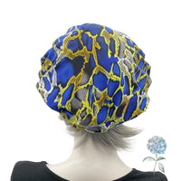 Blue and Gold Ankara Print Beret, Size Medium/Large Ready to Ship, Lightweight Chemo Headwear