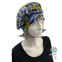 Blue and Gold Ankara Print Beret, Size Medium/Large Ready to Ship, Lightweight Chemo Headwear