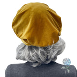 Handmade Gold Velvet Beret with Bow, Satin Lined, Size Large