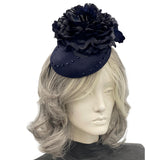 Navy Blue Fascinator, Floral Headband Elegant Derby, Wedding & Formal Event Accessory