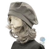 Gray Fleece Beret, Satin Lined Winter Hat, Handmade USA