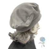 Gray Fleece Beret, Satin Lined Winter Hat, Handmade USA