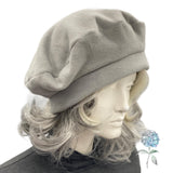 Gray Fleece Beret, Satin Lined Winter Hat, Handmade USA