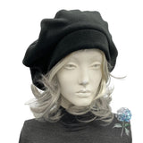 Oversized Black Fleece Beret: Handmade Satin-Lined Hat