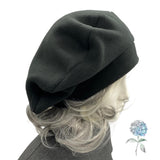 Oversized Black Fleece Beret: Handmade Satin-Lined Hat