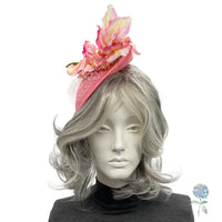 Pink Iris Fascinator Hat, Floral Headband Hatinator with French Veiling, Kentucky Derby Weddings and Tea Parties