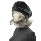 Grey Beret: Handmade in Velvet, Satin Lined Chemo Headwear (M/L)