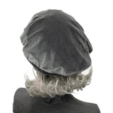 Grey Beret: Handmade in Velvet, Satin Lined Chemo Headwear (M/L)