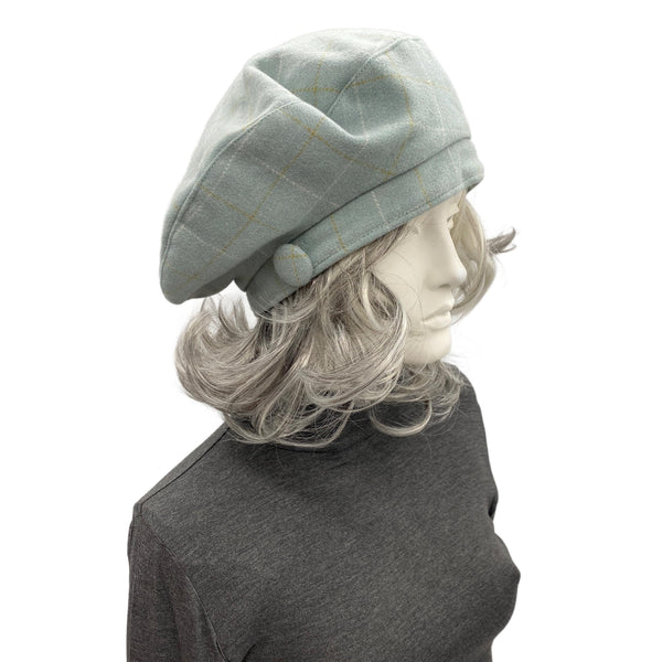 Wool Beret for Women, Handmade in Dusky Green/Gray, Satin Lined Hat, Gift For Best Friend Female