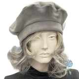 Gray Fleece Beret, Satin Lined Winter Hat, Handmade USA