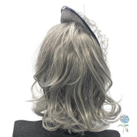 Crystal Fascinator, Gray Sinamay Hatinator Headband with Veiling Feather and Rhinestone, Weddings, Tea Parties and Kentucky Derby Hat