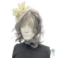 White Fascinator Hat, Iris Flower Hatinator Headband for Weddings, the Races and Special Occasions