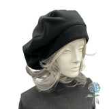 Oversized Black Fleece Beret: Handmade Satin-Lined Hat