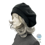 Oversized Black Fleece Beret: Handmade Satin-Lined Hat