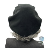 Oversized Black Fleece Beret: Handmade Satin-Lined Hat