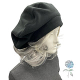 Oversized Black Fleece Beret: Handmade Satin-Lined Hat